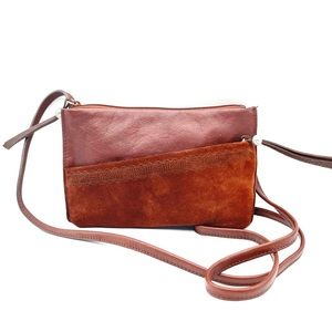 Brighton russet brown leather/suede mini crossover bag